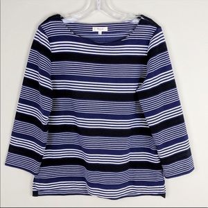 Madewell Stripe Mix Gallerist Ponte Top Blue Black White Size Large